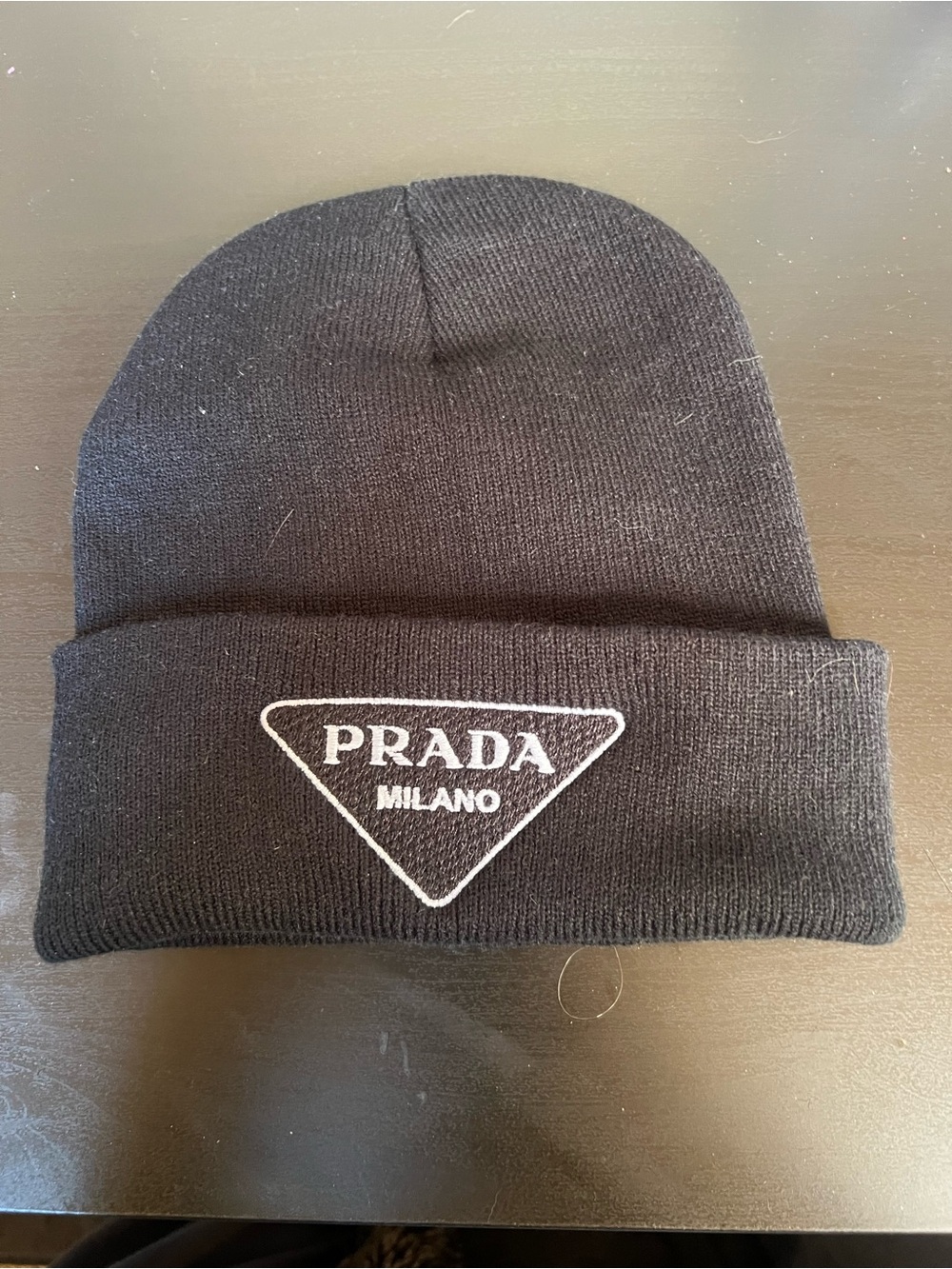 Prada Black Logo Cuffed Beanie